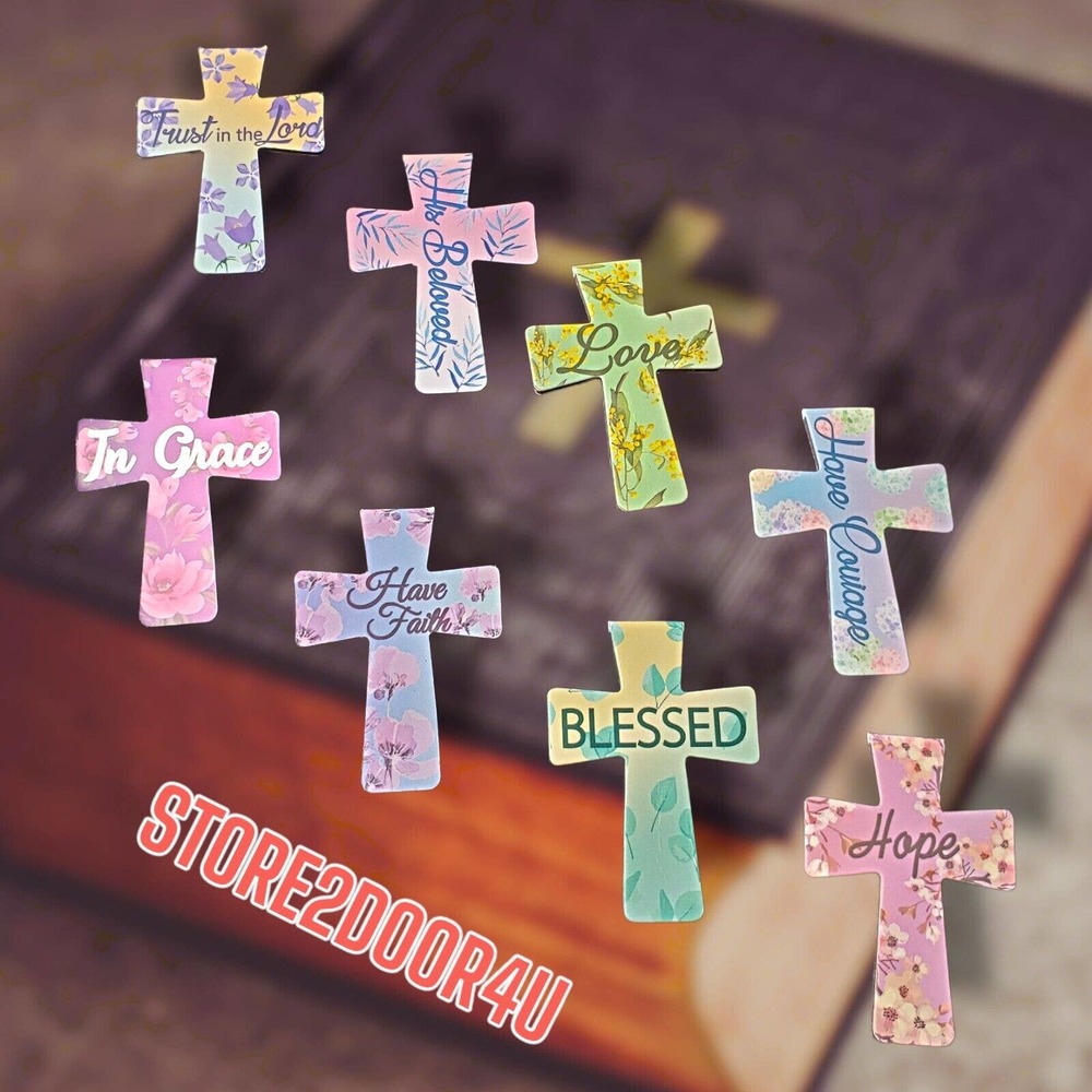 8 Pieces Bible Christian Cross Floral Magnetic Motivational Bookmarks Page Mark